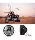 phare alu noir universel double led DRL avec anneau d'ange moto bobber custom chopper cafe racer harley neo classic retro ...