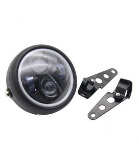 phare alu noir universel double led DRL+ patte fixation moto bobber custom chopper cafe racer harley neo classic retro ...