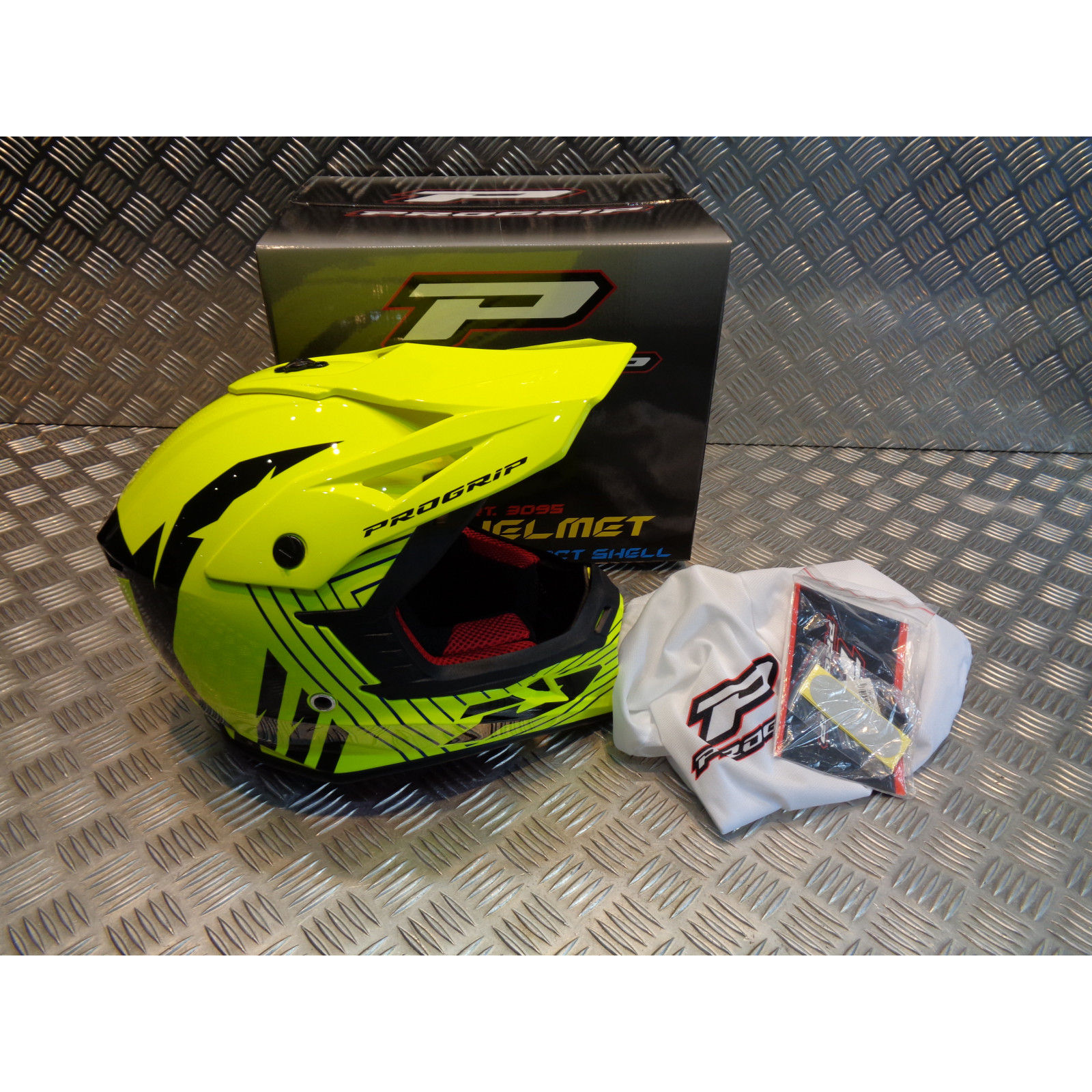 casque progrip 3095 pour moto cross mx enduro taille s 55 - 56 jaune