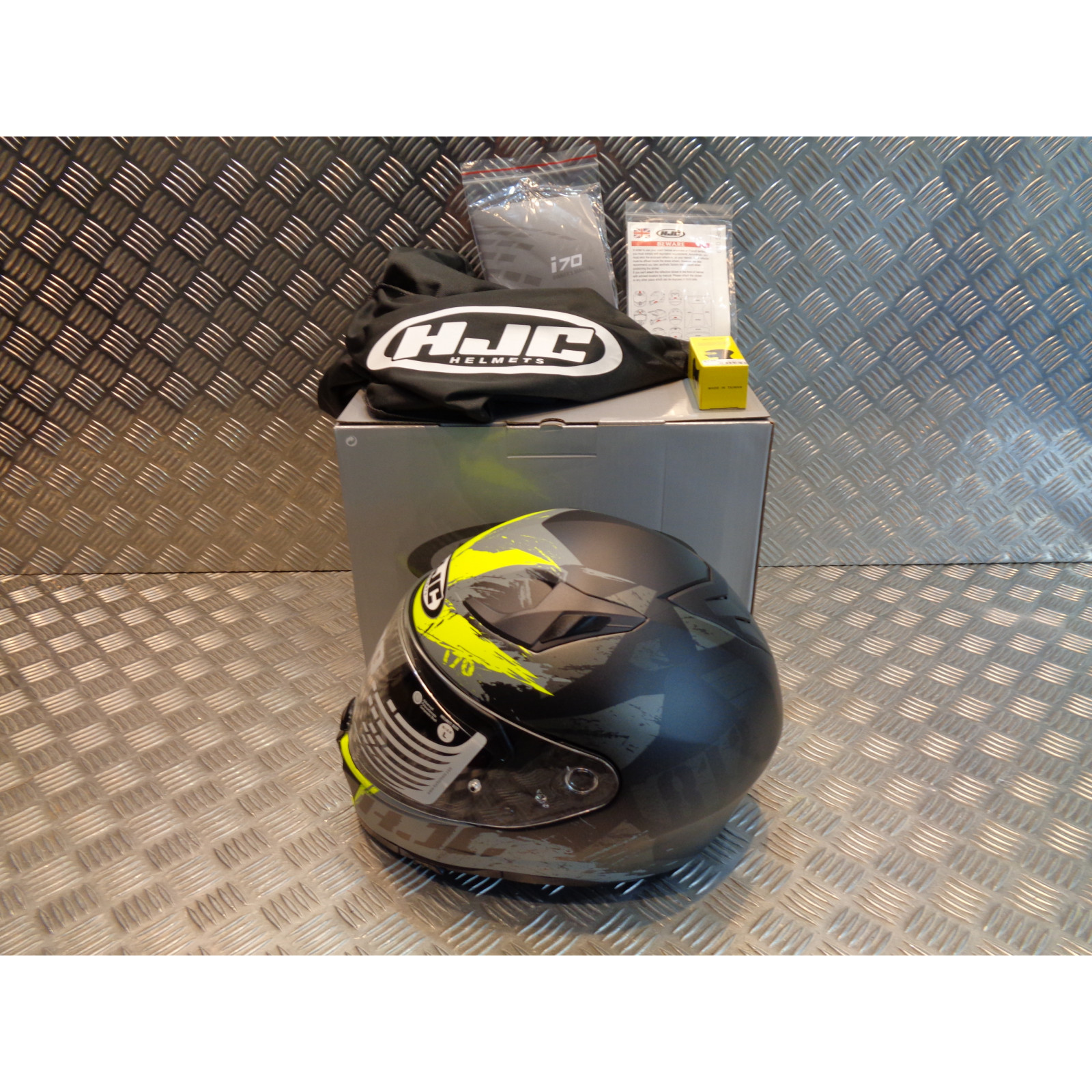 casque integral moto hjc i70 rias homme noir gris jaune taille xl 60 - 61 cm